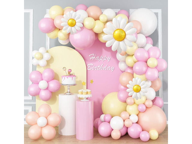 Daisy Flower Balloon Garland Arch Kit 137 pcs Groovy Flower Foil Balloons Boho Pastel Pink Yellow White Orange Birthday Party Decorations for Girls...