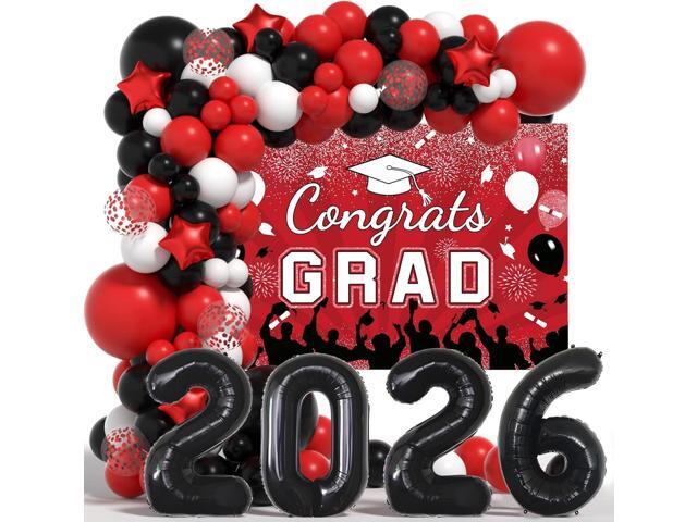 Graduation Decorations Class of 2026: Red and Black Graduation Balloons Arch Kit 2026 Party Decorartion with Congrats Grad Backdrop Party Supplies...