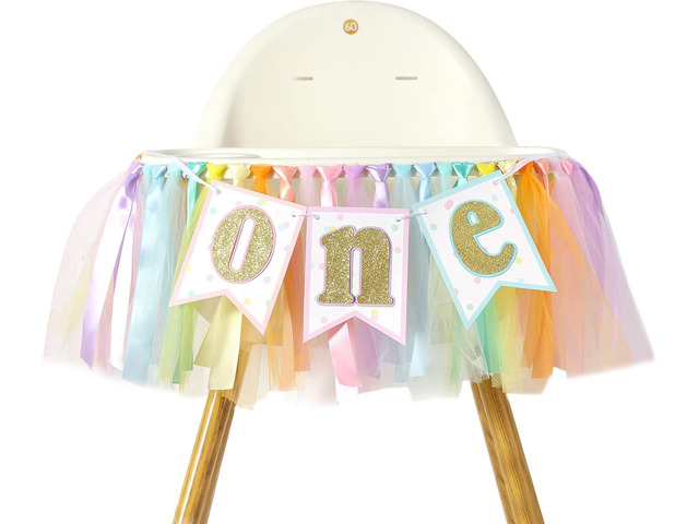 Rainbow Birthday High Chair Banner - Girl 1st Highchair Banner, First Tutu Banners, Ice Cream Birthday Party Decorations, Girls Party Supplies...