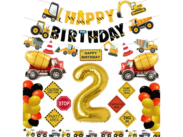 Construction 2nd Birthday Party Supplies Dump Truck Party Decorations Kits Set for Kids Two Years Old Birthday with Cake Toppers Balloons Banners...