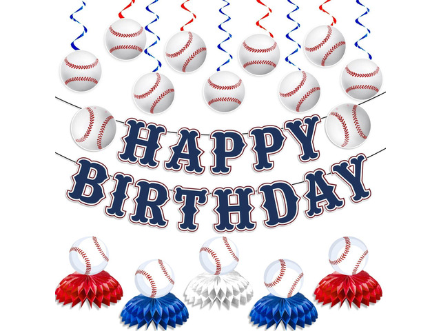 Baseball Party Decorations, Baseball Birthday Party Decorations Includes Happy Birthday Banner Honeycomb Ceterpiece Table Decorations and Hanging...