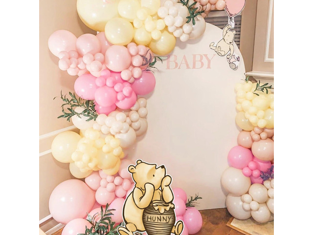Classic Winnie Cutouts and Pink Balloons Arch Kit Set For Girl Pastel Balloons for Pooh Baby Shower Decorations Birthday Party Supplies