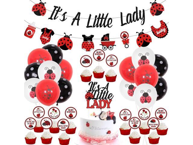 Cheereveal Ladybug Baby Shower Decorations Its A Little Lady Banner Cake Topper Balloons for Ladybird Birthday Party Supplies