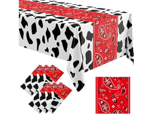 Oudain 6 Pcs Bandana Tablecloth Western Party Decorations Paisley Table Cover Plastic Cowgirl Rodeo Tablecloths Rectangle Table Runner for Western...