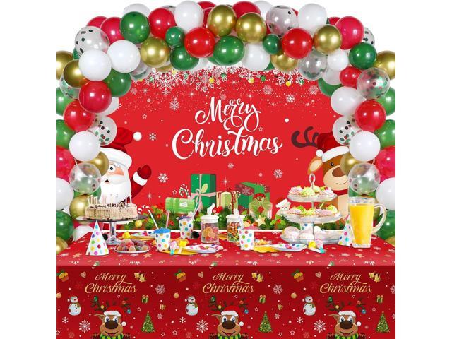 Christmas Party Decorations Set Includes Christmas Santa Claus Snowflakes Backdrop Table Covers Multi Color Balloons Foil Santa Claus and Deer...