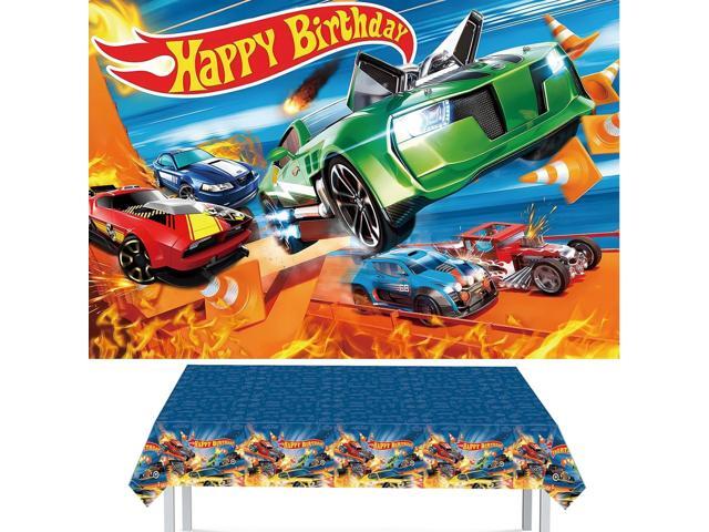 Hot Race Car Themed Party Decorations, Car Wheel Birthday Party Supplies Include Plastic Table Covers(42.5x70.8inch) and Photography...