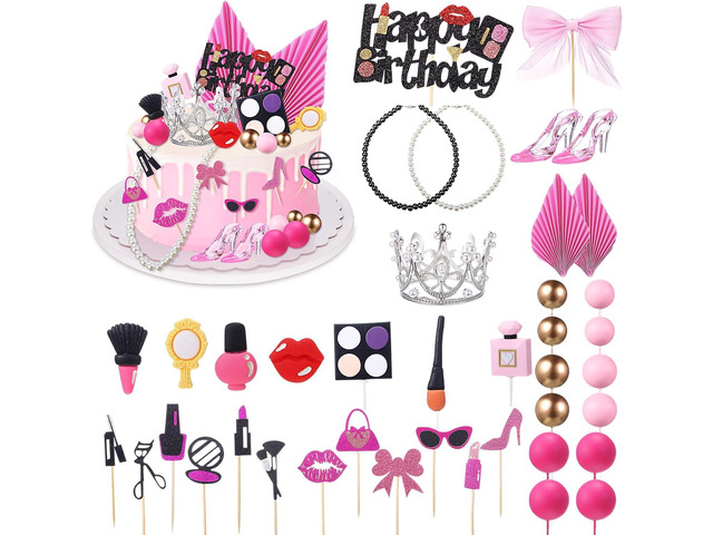 Beeveer 1 Set Makeup Cake Topper Decorations Cosmetics Theme Bridal Cake Topper Party Lipstick Perfume Picks for Bridal Shower Birthday Party...