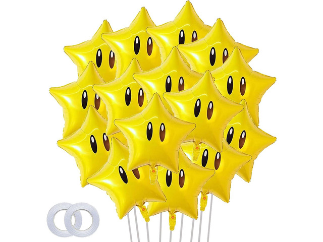 24pcs Super Gold Star Foil Balloons Cute Cartoon Yellow Balloon Video Game Star-Theme Happy Birthday Party Decorations for Boys Girls Kids, Baby...