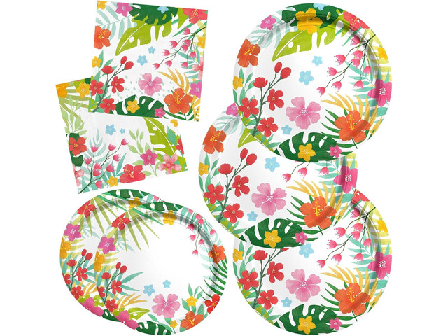 Gatherfun Tropical Luau Party Supplies Kit for 20 - Aloha Hawaiian Party Decorations with Disposable Paper Plates and Napkins BBQs & Summer party