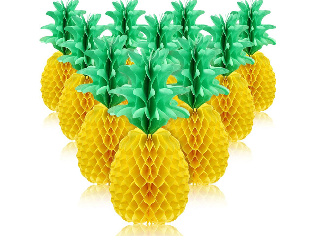 Blulu 12 Pieces 14 Inch Pineapple Party Decoration Honeycomb Centerpieces Pineapple Tissue Paper Centerpieces Table Decorations for Hawaiian Luau...