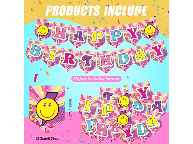 Remerry 111 Pcs Preppy Birthday Decorations Preppy Party Decorations Pink Smile Face Party Supplies Set Pink Happy Birthday Banner Balloon Stickers...