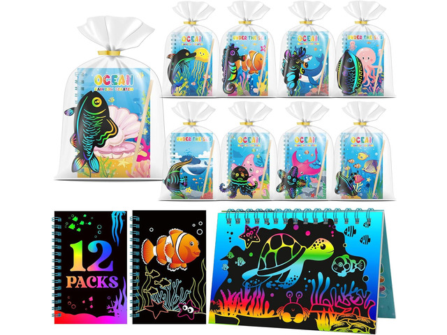 12 Pack Under the Sea Scratch Art Party Favors for Kids - Rainbow Scratch Paper with Ocean Animals Scratch Off Cards Easter Birthday Goodie Bags...