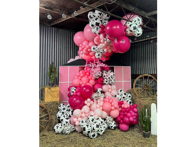 Cow Print Ballon Arch Kit Garland For Kid' Party Girl Birthday Rodeo Decorations Farm Hot Pink Light Cowgirl Double Stuffed 137Pcs