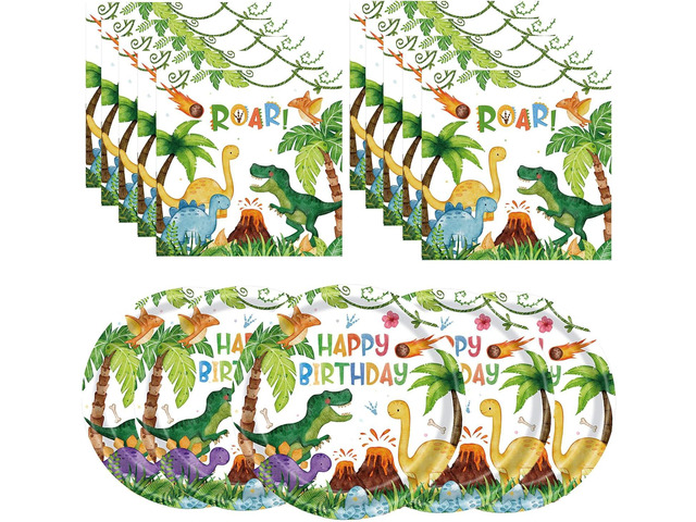 40 Pcs Dinosaur Plates and Napkins, Watercolor Dinosaur Birthday Party Supplies, Theme Party Decoration, for Boys Kids
