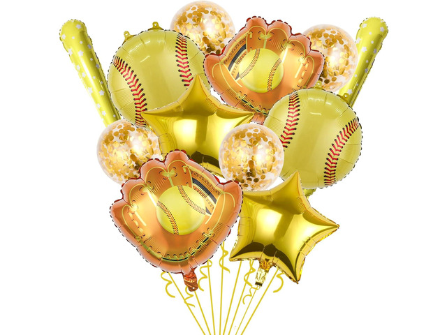 Softball Party Balloons,12pcs Softball Glove Foil Balloons,Bat Balloon confetti balloon for Sports Theme Supplies Gender Reveal Baby Shower...