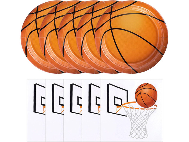 NatNarr 50 Pcs Basketball Plates and Napkins, 25 Guest Basketball Birthday Party Decorations Include 7 Inch Dessert Plates and 6.5 Inch Paper...