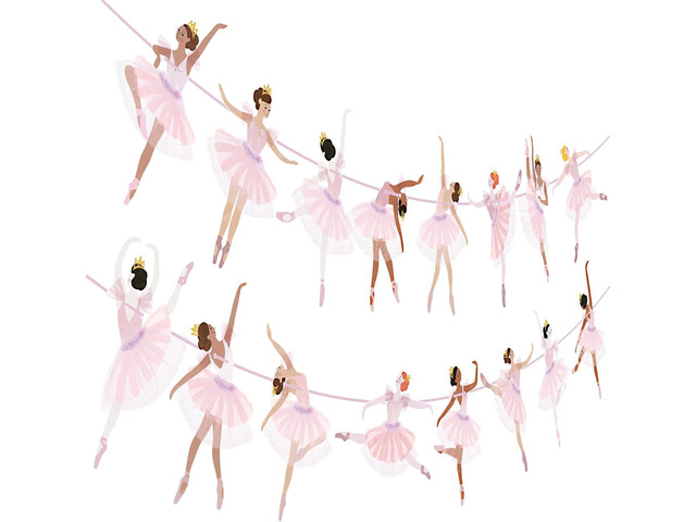 2 Pcs Ballerina Dancer Banner Ballet Dancing Hanging Garland Pink Ballerina Party Decorations for Girls Women Birthday Wedding Baby Shower Ballet...