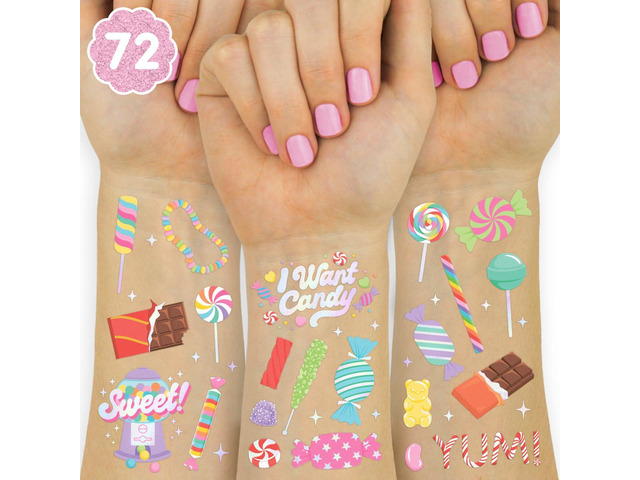 xo, Fetti Candy Party Temporary Tattoos - 72 Iridescent Styles Birthday Decorations, Party Favors, Dessert Table Accessories