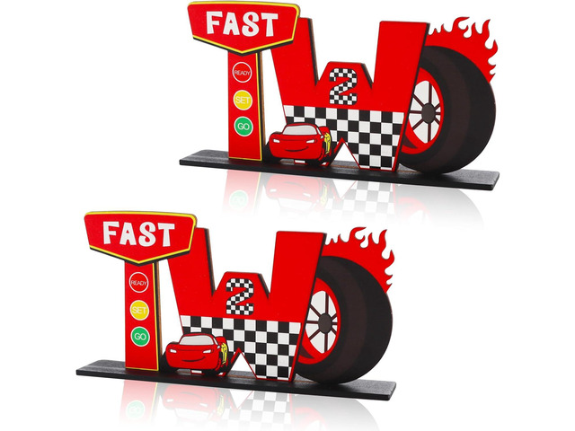 Race Car Fast Two Letter Sign Table Centerpieces for Boys 2nd Birthday Decorations,Boys Two Year Old Birthday Supplies Favors Party Photo Booth...