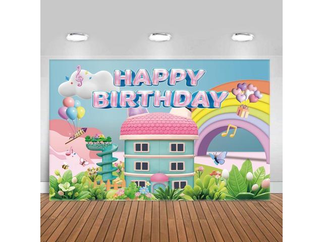 5 * 3FT Rainbow Dollhouse Birthday Party Backdrop Decorations,Rainbow Dollhouse Theme Party Supplies
