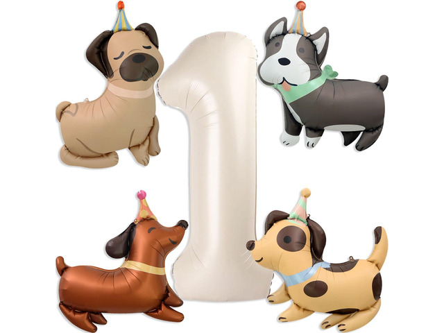 Animal Dog Balloons Puppy Balloon 40 Inch Cream White Number 1 Balloons for Dog 1st Birthday Decorations Dogs Birthday Party Supplies