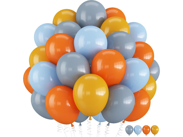 Construction Theme Balloons, 12 inch Orange Yellow Dusty Blue Latex Balloon for Construction Birthday Truck Excavator Theme Boys Transportation...