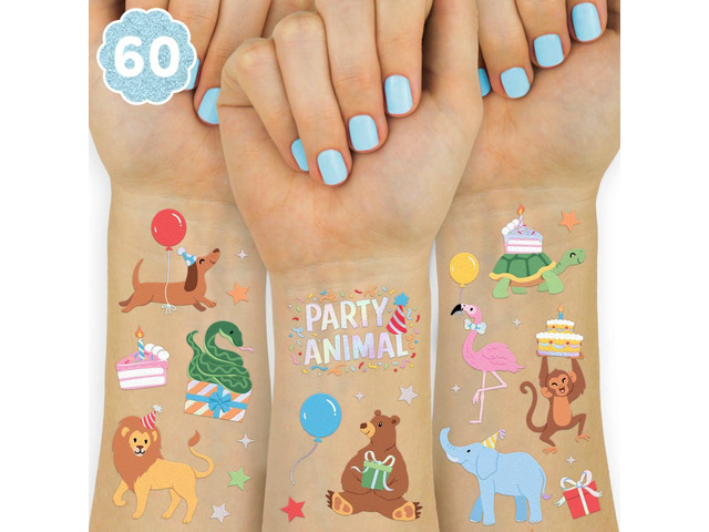 xo, Fetti Party Animal Birthday Party Temporary Tattoos - 60 Foil Styles Safari Birthday Decorations, Wild Rainbow Kids Accessory, Wild One...