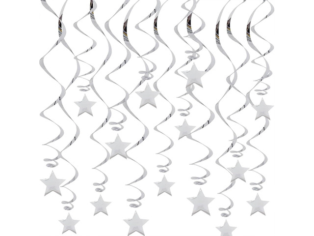 Silver Stars Hanging Swirls Decorations Ceiling Swirl Foil Decoration Hanging Silver Party Supplies for Birthday Baby Shower Wedding Graduation, 32...