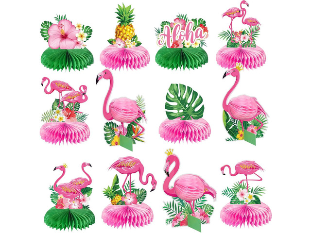 Wettarn 12 Pcs Flamingo Honeycomb Centerpieces Decorations Hawaii Luau Honeycomb Centerpieces Flamingo Party Table Decor Summer Tropical Aloha...