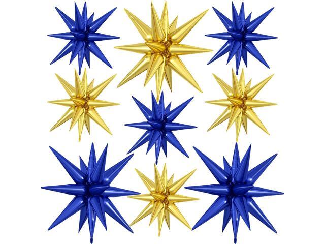 9Pcs Navy Blue Gold Star Balloons, Large Navy and Gold Explosion Star Foil Balloons, Metallic Mylar Spike Balloon for Graduation Birthday...