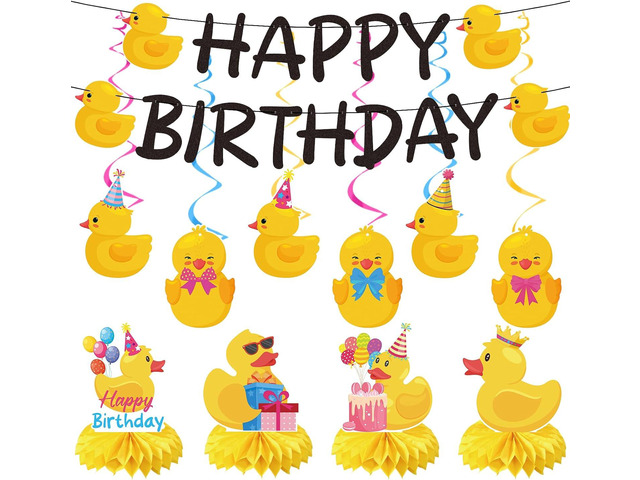 Duck Birthday Party Decorations - 18PCS Duck Party Decorations with Banner Hanging Swirls Centerpieces for Tables Duck Happy Birthday Decorations...