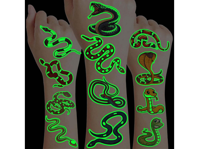 96 PCS Snake Luminous Neon Temporary Tattoos Glow in the Dark Snake Tattoo Stickers Birthday Party Decorations, Supplies & Favors for Halloween,...