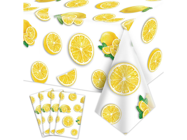 4Pcs Lemon Party Tablecloths, Yellow Tablecloth Plastic, Rectangular Lemonade Stand Supplies for Kids Birthday Baby Shower Summer Fruit Lemon...