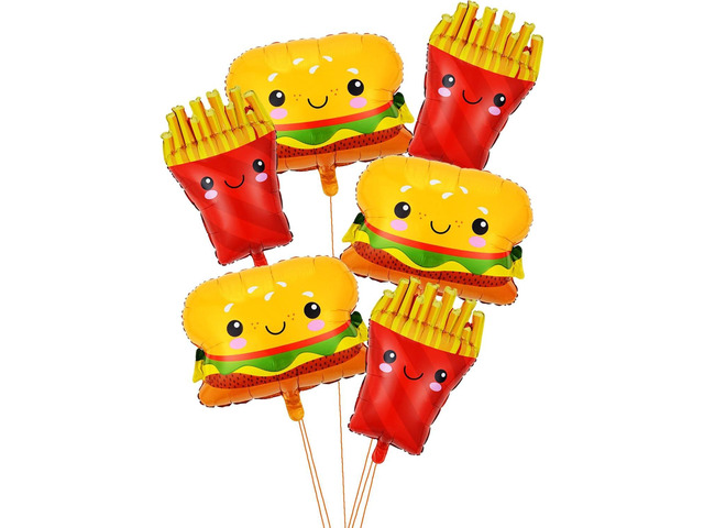 6 Pcs Hamburger Balloons French Fries Balloons Food Themed Foil Aluminum Balloon for Baby Shower Birthday Wedding Fast Food Snacks Decorations...