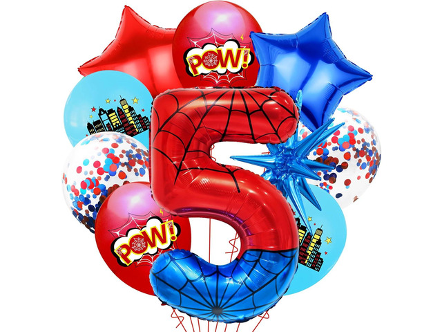 Spider Web Number 5 Balloon Birthday Decoration, Superhero Themed 40in Giant Mylar Number Party Supplies