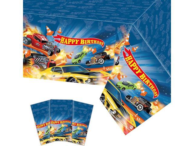 3 Pcs Hot Race Car Themed Party Tablecloth, Car Wheel Birthday Party Supplies Include Plastic Table Covers for Boy and Girl (42.5X70.8inch)