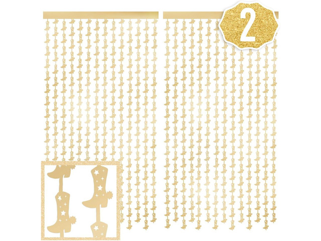 xo, Fetti Party Decorations Gold Foil Boot Curtain - Set of 2 Cowgirl Bachelorette Supplies, Western Birthday Photo Booth, Ranch Party Decor