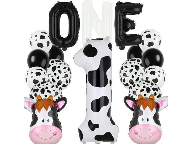 Cow Print Number Balloon 1 Letter Banner - 40 Inch Baby 1st Birthday Barnyard Cowgirl Western Theme Farm Animal Moo Moo I'm One Year Old Party...
