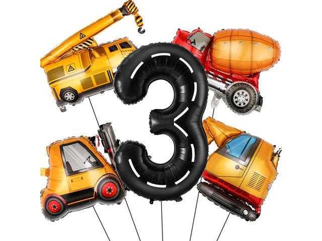 Construction Birthday Decorations 3 Year Old, Large Construction Balloons 40Inch Racetrack Black Number 3 Balloons Construction Truck Foil Balloons...