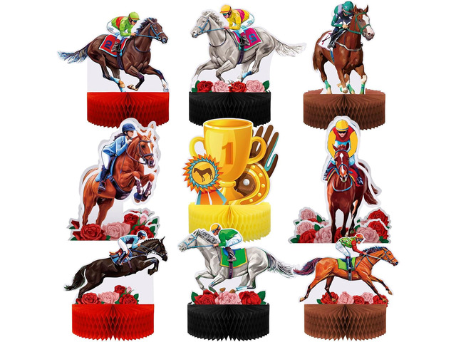 Sureio 9 Pcs 3D Horse Racing Honeycomb Centerpieces, Pop-up Derby Horse Racing Table Decorations Centerpiece Party Supplies for Jockeys Equestrian...