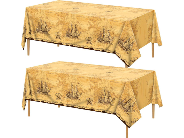 durony 2 Pack Pirate Party Tablecloth Plastic Treasure Map Tablecover Disposable Pirate Table Covers Nautical Party Supplies for Treasure Theme...