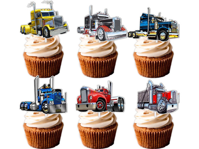 18pcs Glitter Truck Car Dessert Cupcake Topper Transportation Vehicle Theme Decor Supplies Baby Shower Boy Girl Happy Birthday Party Decorations