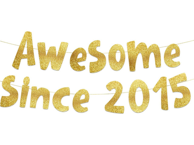 Pre-Strung Awesome Since 2015 Gold Glitter Banner - Funny 11th Birthday and Anniversary Decorations for Boys and Girls - Party Supplies and Gifts