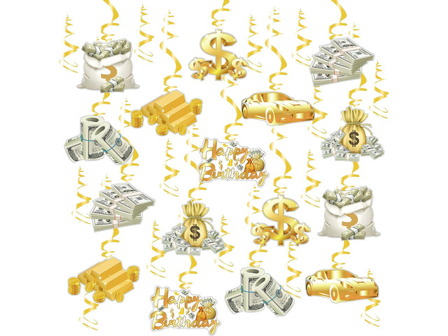 30 Pack(Swrils & Cutouts) Money Birthday Hanging Decorations Dollar Bill Cash Hanging Swirls Investment Themed Decorations for Birthday Casino...