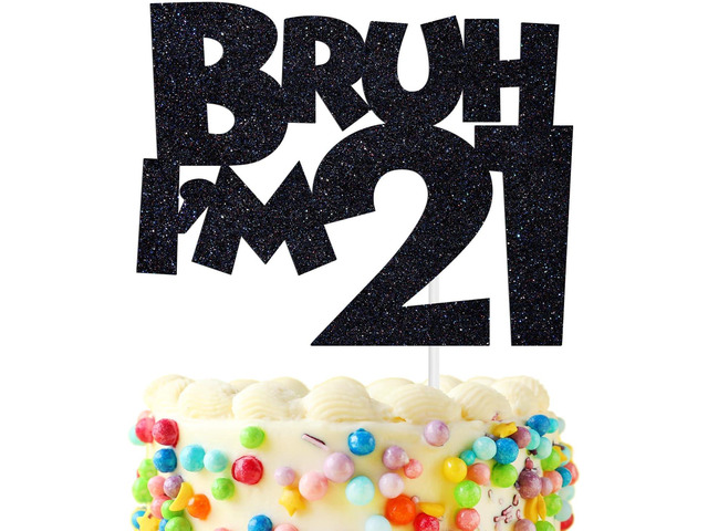 Bruh I'm 21 Cake Topper, Bro I'M 21, Cheers to 21 Years, Happy 20th Birthday Party Decorations Supplies for Boys Men, Black Glitter