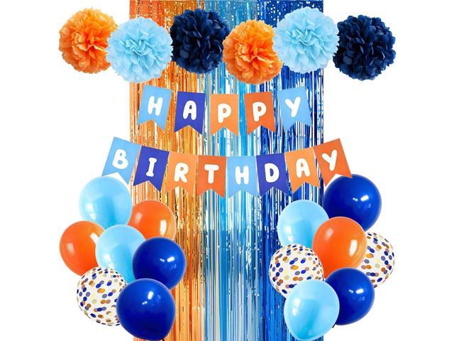 Blue and Orange Party Decorations, Birthday Decorations with Light & Navy Blue Orange Banner Balloons Pompoms Fringe Curtain Birthday Décor...