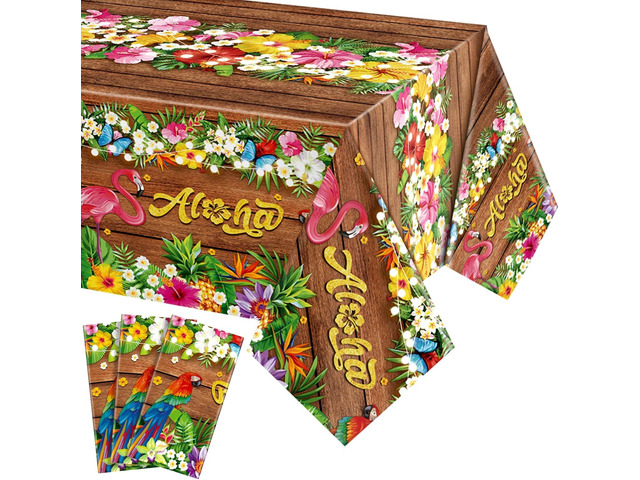 Tatuo 3 Pcs Hawaiian Tablecloths Tropical Luau Tiki Table Covers Summer Party Decoration Palm Leaves Plastic Rectangular Aloha Flower Tablecloth...