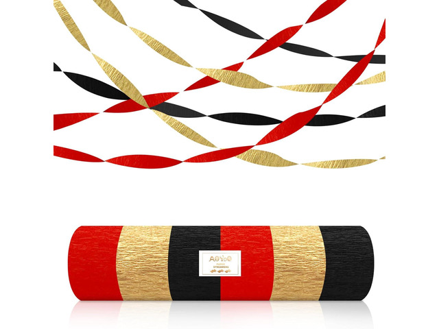 AOYOO 6 Rolls Casino Party Decorations Streamers - Red Black Gold Crepe Paper for Poker Night, Las Vegas Theme Birthday, Wedding Bridal Shower...