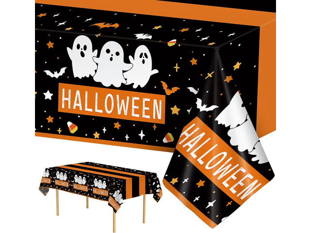 3 Pcs Halloween Tablecloths - Ghost Table Cloth, Disposable Plastic Black Orange Bat Picnic Table Cover Set for Indoor Outdoor Halloween Party...