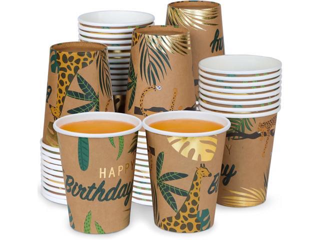 DYLIVeS Animal Birthday Paper Cups, Jungle Safari Disposable Cups Zoo Wild Woodland Summer Tropical Cups Brown and Gold Foil Drink Cups Kids Party...